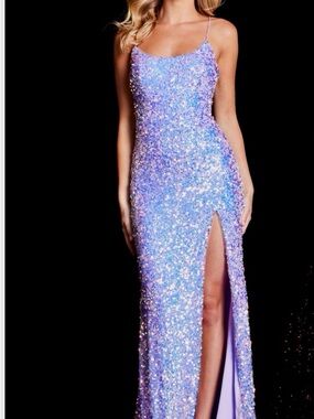 Lavender Sequin Spaghetti-Strap Evening Gown Style#JVN24200A Brand new with tag